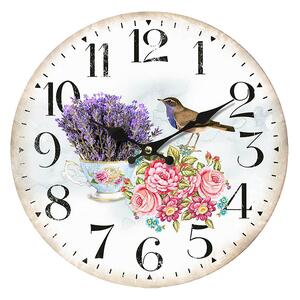 Autronic Nástěnné dřevěné hodiny Lavender & Rose, 34 cm