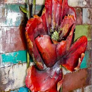 Kovový 3D obraz Červené květy