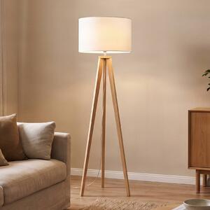 Lindby Stojací lampa Charlia, bílá, dřevo, výška 150 cm, Bílá / opál, Obývací pokoj / jídelna, Textil / tkanina / hedvábí, Skandinávský, Lampa trojnožka
