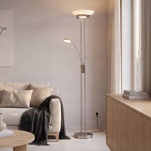 Lindby LED stojací lampa Yveta, v barvě niklu, na čtení, stmívatelná, stmívatelný, Hliník / šedá / zinek, Obývací pokoj / jídelna, kov, Moderní, Lampička na čtení
