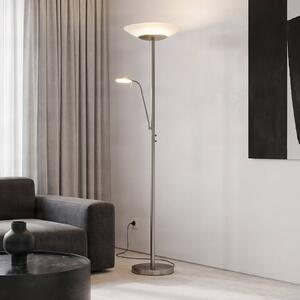 Lindby LED stojací lampa Ragna, na čtení, niklová, stmívatelná, stmívatelný, Obývací pokoj / jídelna, kov, Moderní, Lampička na čtení
