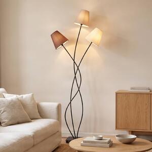 Lindby Stojací lampa Melis, 130 cm, třížárovková, textilní, Krémová / jantar, Obývací pokoj / jídelna, Textil / tkanina / hedvábí, Moderní