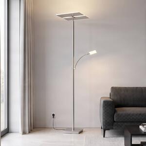 Lucande LED stojací lampa Parthena, nikl, kov, 180 cm, stmívatelný, Hliník / šedá / zinek, Obývací pokoj / jídelna, kov, Moderní