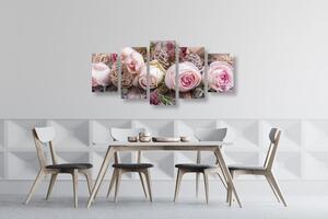 5-dílný obraz slavnostní květinová kompozice růží
