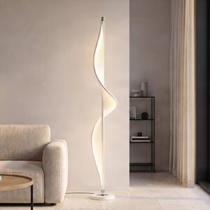 Lucande Stojací lampa LED Edano, 154 cm, bílá, textilní, stmívatelná, stmívatelný, Bílá / opál, Obývací pokoj / jídelna, Textil / tkanina / hedvábí, Moderní