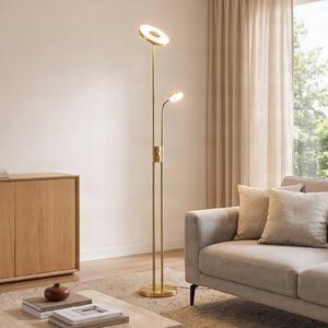 Lindby LED stojací lampa Seppa, kulatá, mosaz, kov, 180 cm, stmívatelný, Mosaz / zlato, Obývací pokoj / jídelna, kov, Moderní, Lampička na čtení