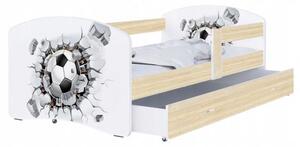 Dětská postel LUKI se šuplíkem DUB SONOMA 160x80 vzor FOTBAL 2