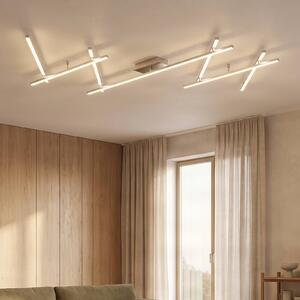 Lindby LED stropní svítidlo Kerem, 345 cm, barva niklu, kov, stmívatelný, Hliník / šedá / zinek, Obývací pokoj / jídelna, kov, Moderní