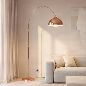 Lindby Oblouková lampa Lennart, měděná, výškově nastavitelná, E27, Měď, Obývací pokoj / jídelna, kov, Moderní