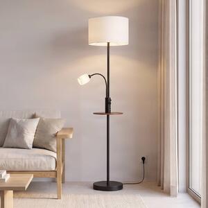 Lindby stojací lampa Aovan, černá, odkládací plocha, USB port, Černá, Obývací pokoj / jídelna, kov, Moderní, Lampička na čtení