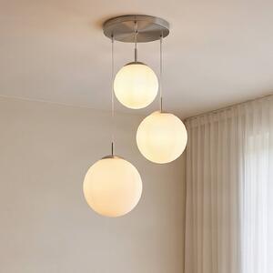 Lindby Závěsné svítidlo Heleska, bílé, sklo, 3 světla, Ø 47 cm, stmívatelný, Bílá / opál, Obývací pokoj / jídelna, kov, Moderní, Skupinová svítidla