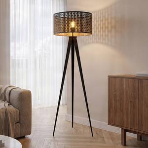 Lindby Stojací lampa Thoralf, trojnožka, černá, textil, Ø50cm, Černá, Obývací pokoj / jídelna, kov, stojací lampa
