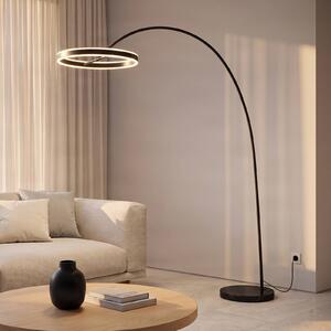 Lucande Oblouková lampa LED Yekta, černá, 183 cm, stmívatelná, stmívatelný, Černá, Obývací pokoj / jídelna, kov, Design