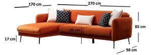 Designová rozkládací sedačka Eilika 270 cm oranžová - levá
