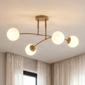 EMIBIG LIGHTING Stropní světlo Pregos, béžové, Ø 60 cm, 4ramenné, kov/sklo, stmívatelný, Krémová / jantar, Obývací pokoj / jídelna, kov, Moderní, Koule