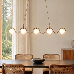 EMIBIG LIGHTING Závěsné světlo SINUS, béžové, délka 110 cm, 5žárovkové, kov/sklo, stmívatelný, Krémová / jantar, Obývací pokoj / jídelna, kov, Moderní, Koule