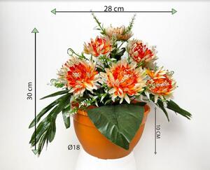 Dekorativní umělá chryzantéma v květináči, oranžová, 30 cm