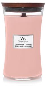 WoodWick vonná svíčka s dřevěným knotem velká Pressed Blooms & Patchouli 609 g