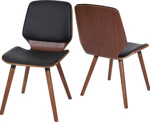 Sada 2 jídelních židlí HWC-B16, dřevěný ohýbaný retro design vzhled ořechu, certifikováno umělá kůže černá