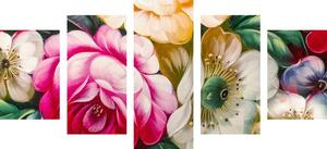 5-dílný obraz impresionistický svět květin