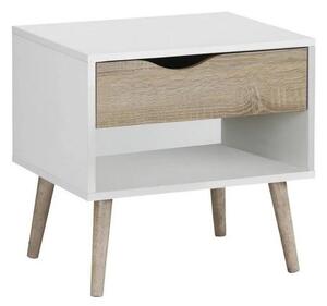 Noční stolek SUNDAL I 23038A 49x50x39 cm nohy dřevo kaučukovník ostatní dřevolaminát barva bílá povrch matný dekor dub