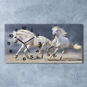 Skleněné hodiny na stěnu Bílí koně pláž pl_zsp_60x30_f_106869148