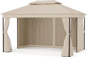 Blumfeldt Mondo Dual Pavilion 3x4 - dvojitá střecha a sítě proti komárům, nerezavějící kovový rám, střecha odolná vůči povětrnostním vlivům, zahradní altán, béžový