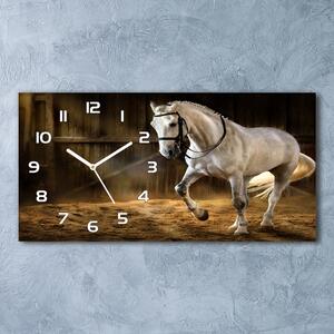 Skleněné hodiny na stěnu Bílý kůň ve stáji pl_zsp_60x30_f_113734003