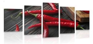 5-dílný obraz deska s chili papričkami