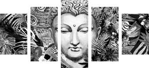 5-dílný obraz Buddha na exotickém pozadí v černobílém provedení