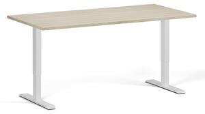 Výškově nastavitelný stůl, 160x80 cm, 2 motory, bílá podnož, dub přírodní