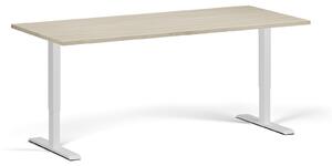 Výškově nastavitelný stůl, 180x80 cm, 2 motory, bílá podnož, dub přírodní