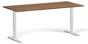 Výškově nastavitelný stůl, 180x80 cm, 2 motory, bílá podnož, ořech