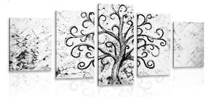 5-dílný obraz symbol stromu života v černobílém provedení