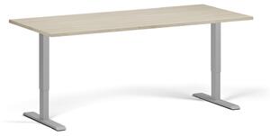 Výškově nastavitelný stůl, 180x80 cm, 2 motory, šedá podnož, dub přírodní