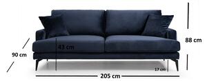 Designová 3-místná sedačka Fenicia 205 cm tmavě modrá