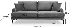 Designová 3-místná sedačka Fenicia 205 cm šedá