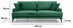 Designová 3-místná sedačka Fenicia 205 cm zelená