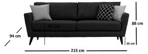 Designová 3-místná sedačka Waneta 215 cm tmavě šedá