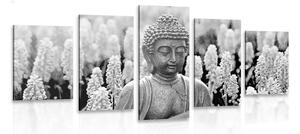 5-dílný obraz jin a jang Buddha v černobílém provedení