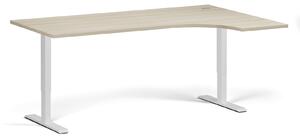 Rohový výškově nastavitelný stůl, 180x120 cm, 2 motory, L/P, bílá podnož, dub přírodní