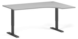 Rohový výškově nastavitelný stůl, 160x120 cm, 1 motor, L/P, černá podnož, šedá