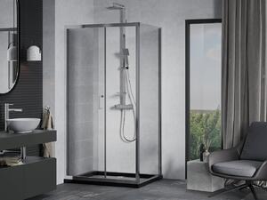 MEXEN - Apia sprchový kout, posuvné dveře, 100 x 80 cm, transparentní, chrom + vanička Flat, černá - 840-100-080-01-00-4070