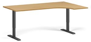 Rohový výškově nastavitelný stůl, 180x120 cm, 2 motory, L/P, černá podnož, buk