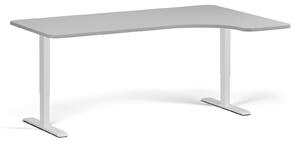 Polohovací stůl se zaoblenými rohy, 180x120 cm, 2 motory, L/P, bílá podnož, šedá
