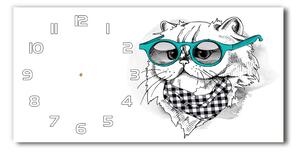 Skleněné hodiny na stěnu Kočka v brýlích pl_zsp_60x30_f_121703839