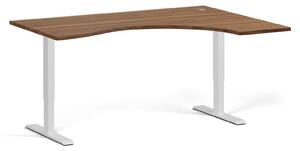 Ergonomický výškově nastavitelný stůl, 160x120 cm, 2 motory, L/P, bílá podnož, ořech