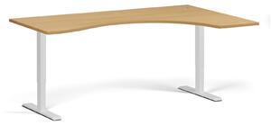 Ergonomický výškově nastavitelný stůl, 180x120 cm, 2 motory, L/P, bílá podnož, buk