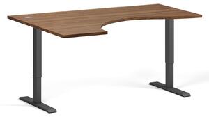Výškově nastavitelný stůl, 1 motor, 745 - 1235 mm, ergonomický L/P, deska 1600 x 1200 mm, černá podnož, ořech