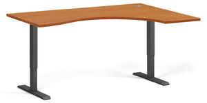 Ergonomický výškově nastavitelný stůl, 160x120 cm, 1 motor, L/P, černá podnož, třešeň